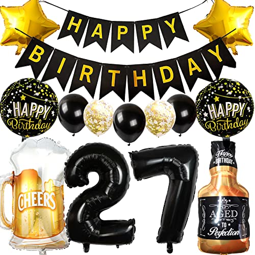 Ouceanwin Décoration Anniversaire 27 Ans - Ballons Hommes et Femmes, Bouteille de Vin, Bière, Whisky - Hélium pour Fête