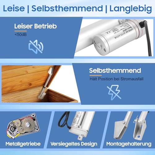 WODHMIEY 1500N Linearantrieb,100/150/200/250/300/450 mm DC 12V Elektrozylinder Set mit manuellem Schalter IP65 10 mm/s Hubmotor für Fensteröffner Sofas Pflegebetten Türen Gewerbe DIY Auto Möbel 100mm