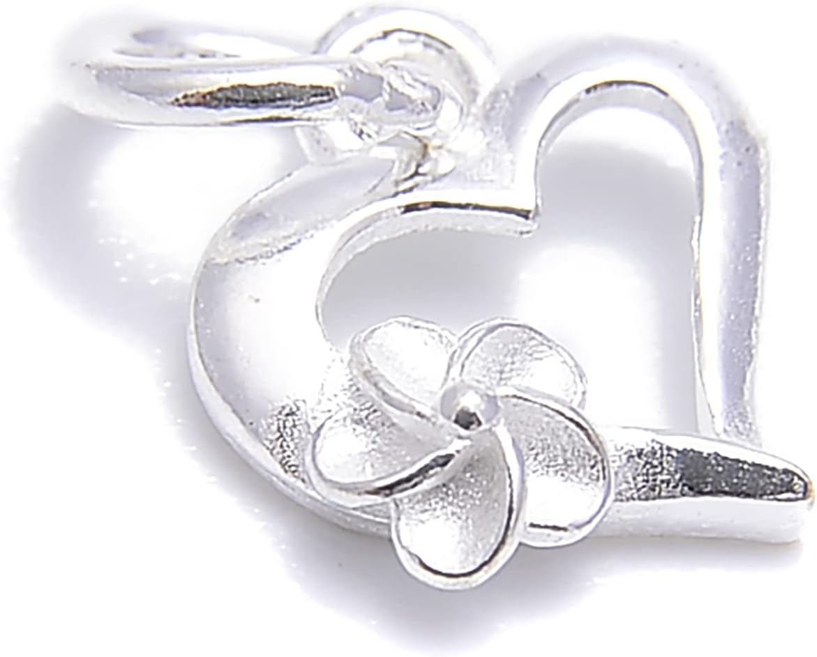 JM Design 925 Sterling Silver Heart Shape/Flower Pendant Charm Size 9x10mm 6 Pcs Per Bag for Jewelry Making