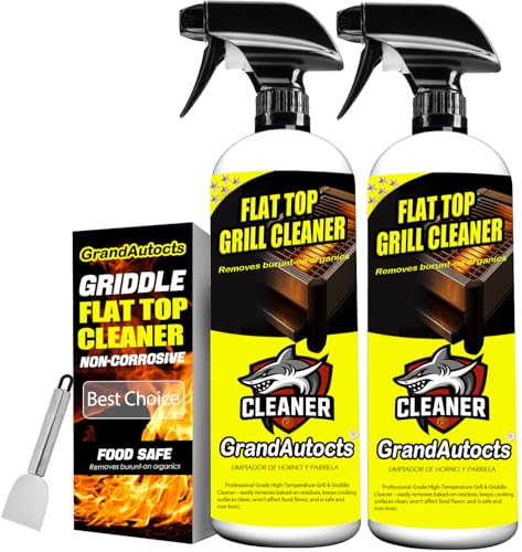 GrandAutocts Flat Top Grill Cleaner Kit Grill & Griddle Cleaner - Non-Toxic Food Safe & Non-Caustic Formula Removes Burnt-On Grease/Carbon (2 Pcs + Cleaning Tools)