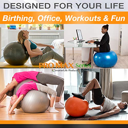 Smarterlife Pro Max Workout Exercise Ball For Fitness, Yoga, Balance, Stability, Or Birth Ball For Pregnancy And Labor, Great As Yoga Ball Chair For Office Or Home Gym Equipment (65 Cm, Silver) #TOP1