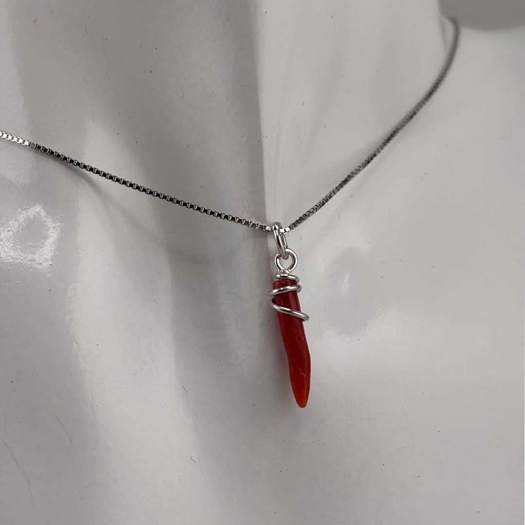 Collana con ciondolo cornetto in corallo rosso naturale e giro di argento 925 rodiato fatto a mano catenina veneziana 40/45/50 cm a scelta gioiello artigianale unisex uomo donna