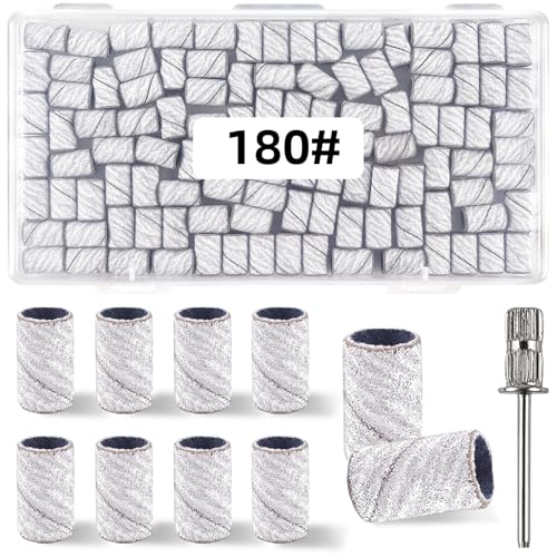 100 Pcs (180 Grit White)Sanding Bands Nail Drill Bit with 0.31in diameter,Nail Drill Bits Extreme...