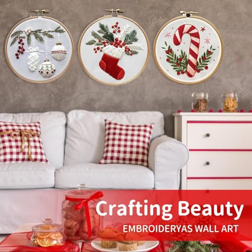 Image of YOUDRN Christmas Embroidery Kits,Candy Canes Embroidery Kits for Adults,Christmas Embroidery Kit for Beginners with Pattern,Cotton Threads,Needles,Instruction,20cm Hoop(Candy Canes)