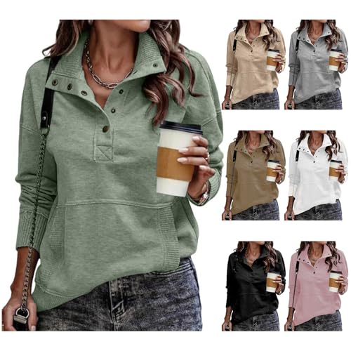 Womens Henley V Neck Sweatshirt Casual Long Sleeve Button Down Sweatshirts Lightweight Pullover Tops