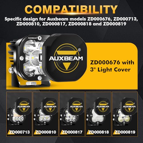 Image of Auxbeam XP-Ultra Series 3 Inch Black Protective Light Covers, Offroad LED Pods Lens Cap, On Road /Off Road, Snap-On Design, for 3 inch Specific Light Models, 2 Packs