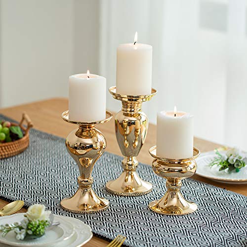 Sziqiqi Set van 3 kandelaars kandelaars zwart vintage kandelaar windlichthouder van metaal kandelaar voor stompkaarsen, kandelaar decoratie voor bruiloft party, goud - Image 3