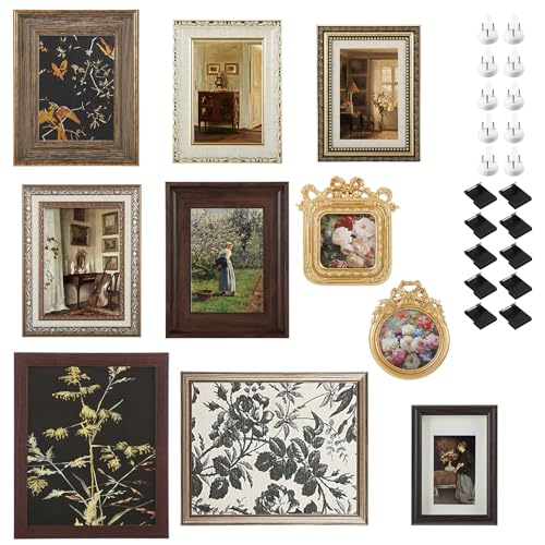 10 Pcs Vintage Picture Frames for Wall or Tabletop Display,
