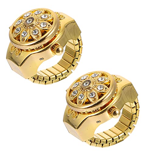 Abaodam 2 Digitale Ringuhr mit goldenem Fingerring für Damen, Kristall-Ringe, elastisches Band für Ring, Kristall-Strass, Stretch-Ring, Schmuckringe für Frauen Cover