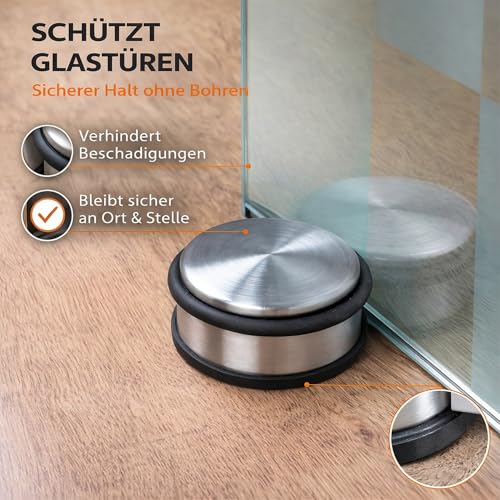 HRB Türstopper 4er Set, Edelstahl massiv - Schwerer Türstopper Boden 1,2 Kg/Stk., Door Stopper im modernen Design versehen mit Gummiring… – Ansicht 4