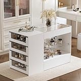 FUFU&GAGA Closet Island with Glass Top & 8 Drawers for Walk in Closet, Jewelry Display Cabinet Island with Glass Shelf, for Store Dressing Room Shop, 47.2”W x 23.6”D x 31.5”H