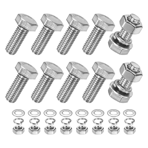 M METERXITY 10-Pack Hex Head Screw Bolt with Nuts Flat &amp; Lock Washers M8x20mm Stainless Steel Bolts and Nuts Kit Fully Threaded Metric Bolt Assortment for Equipment/Machinery