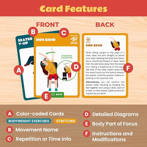 75 Desk Workout Cards – Move More at Work with 50 Easy Bodyweight Exercises & 25 Stretches – Compact 3.5" x 2.5” Chair Exercise Cards for Home or Office - No Equipment Needed and Beginner Friendly - Image 5