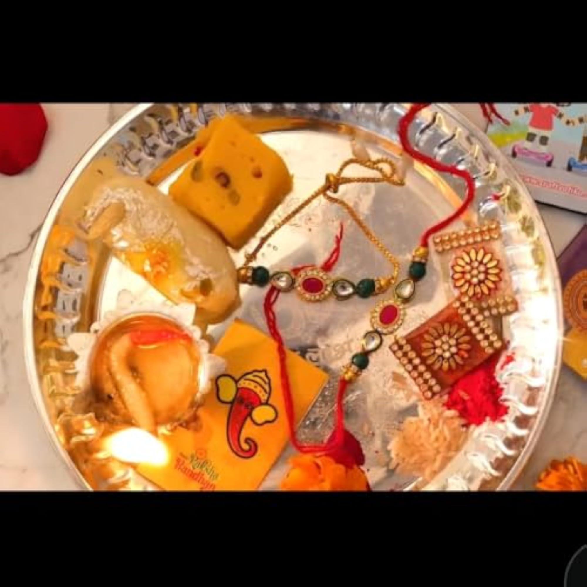 Kundan Stone Work Pair Rakhi Set with Roli Chawal Kit