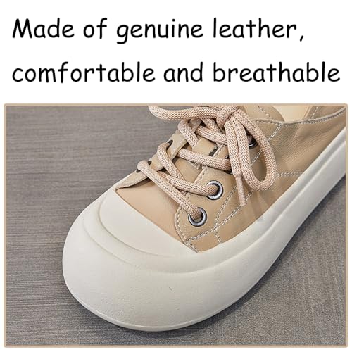 Women's Genuine Leather Lace up Platform Sneakers Comfortable Wide Round Toe Non Slip Heighten Cute Walking Shoes for Party Traveling Shopping Casual Shoes3