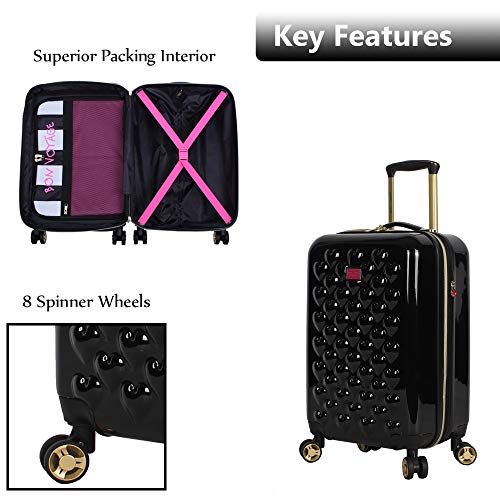 Betsey Johnson Designer 20 Inch Carry On - Expandable (Abs + Pc) Hardside Luggage - Lightweight Durable Suitcase With 8-Rolling Spinner Wheels For Women (Heart To Heart Black) #TOP1