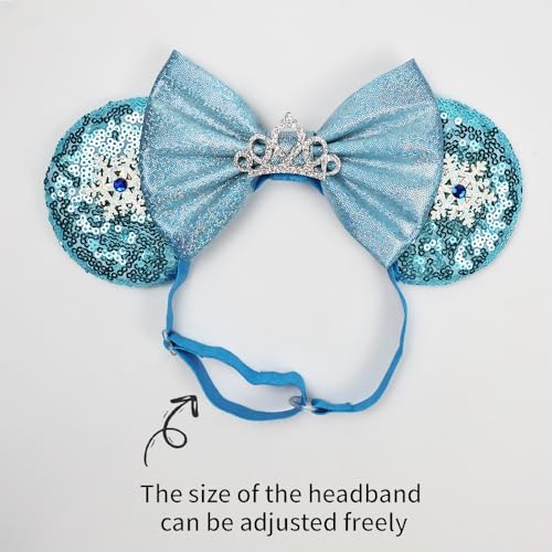 Adjustable Mouse Ears Headband with Crown, Ice Queen Elastic Hair Bow Hairband for Baby Girls Toddlers Teens4