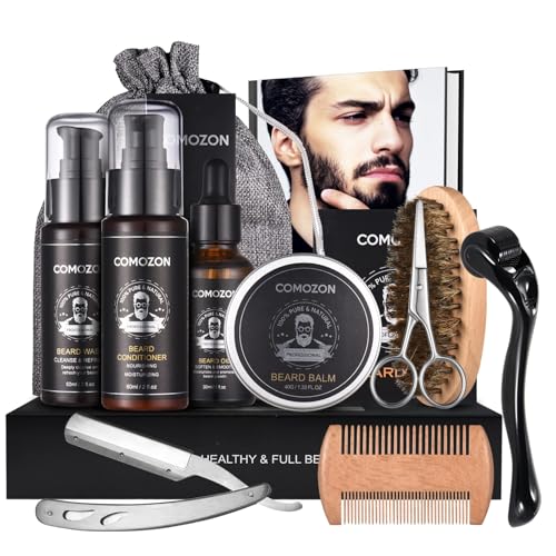 Beard Grooming Kit for Men, 12 in 1 Beard Growth Kit with Beard Roller, Beard Set with Beard Oil, Beard Shampoo, Beard Conditioner, Beard Brush, Beard Balm, Beard Comb, Scissors, Gifts for Him