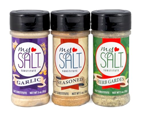 Image of MySALT Flavors Trio - Garlic, Seasoned & Herb Garden - Sodium-Free Seasonings - For Steak, Chicken, Veggies & Everyday Meals - 3 Pack