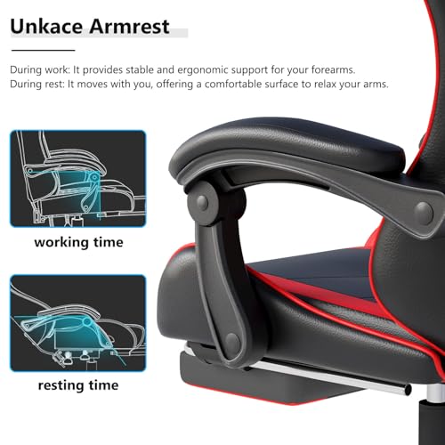 OS MOTOR Gaming Chair with Headrest and Lumbar Support, Ergonomic High Back Office Chair, Racing Style Executive Computer Desk Chair, Leather Adjustable Swivel Task Chair for Home Office (Red Black)