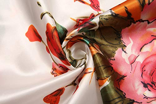 Image of goodmansam Women's Long Floral Satin Kimono Robes Bridal Dressing Gown Wedding Bridesmaid Nightgown