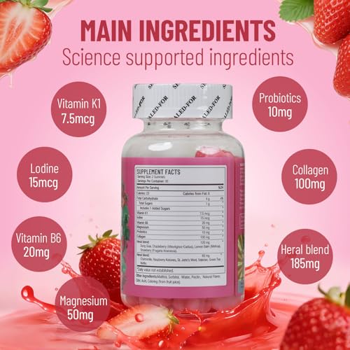 Image of PMS Relief Hormone Balance Gummies, 60 Ct | Menstrual Cramp Relief, Bloating, Mood Swings, Menopausal Support, Daily Wellness & Comfort