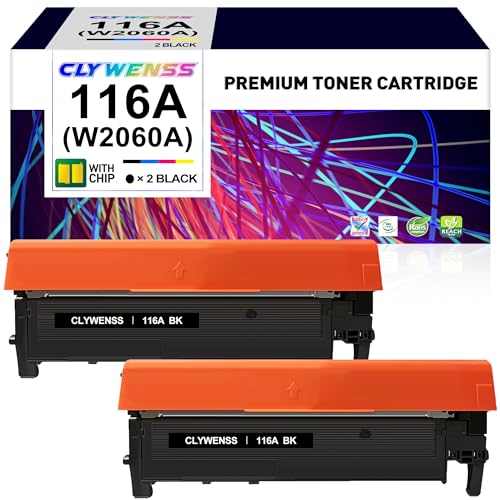 CLYWENSS Compatible 116A Black Toner Cartridge Replacement for HP 116A W2060A for HP Color Laser MFP 178nw 178nwg 179fnw 179fwg 150a 150nw Printer (Black, 2-Pack)
