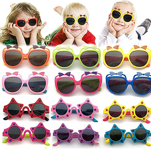 12 Pack Party Sunglasses for Kids with UV400 Protection, Kids Sunglasses Bulk with 6 Pack Star Sunglasses and 6 Pack Bow Sunglasses for Party Favors , Neon Sunglasses For Boys, Girls