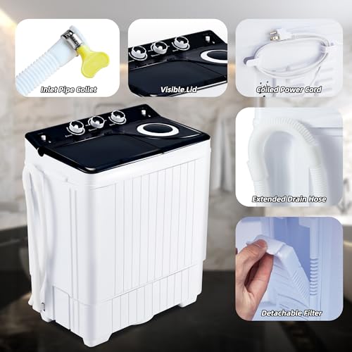 Portable washers Compact Washing Machine and Spinner Twin Tub Washer and Dryers for Home Apartment Dorms (26LBS, BLACK)