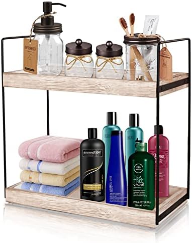 Bathroom Counter Organizer, Vanity Organizers and Storage Tray, Bathroom Countertop Shelf, Bathroom Under Sink Organizer, Rustic Bathroom Kitchen Coffee Station Decor (2 Tier)