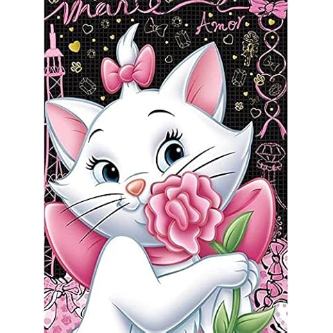 5D DIY Diamond Painting Kit, 5D Diamond White Cat Love Kits, 5D White Cat Rhinestone Embroidery Cross Stitch Canvas Painting for Home Wall Decor(30x40cm) Cover