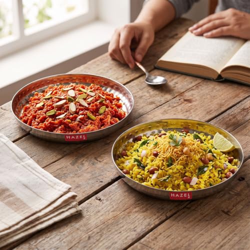 Image of HAZEL Stainless Steel Snack Plate Set of 2 | 18cm Breakfast & Serving Plate | Breakfast & Serving Plate