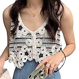 Camiseta De Ganchillo De Viaje De Verano Junto Al Mar Chaleco De De Estilo Dulce Camiseta Sin Mangas De Punto con Estampado Floral De Estilo éTnico