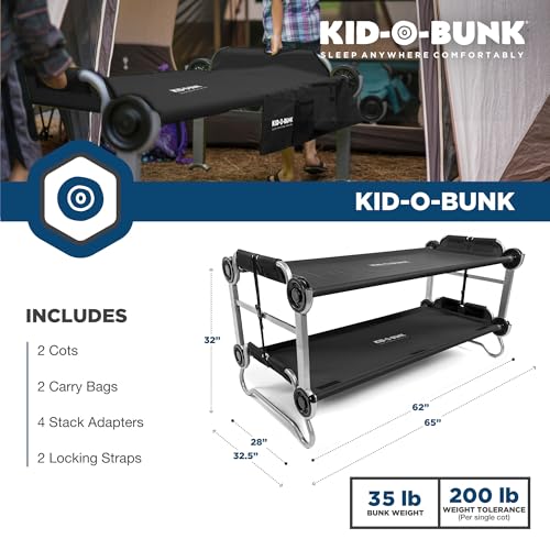Disc-O-Bed Youth Double Cot Kid-O-Bunk, Modular for Bunk Beds, Dual Cots, or Bench with 2 Carry Bags for Portable Transport