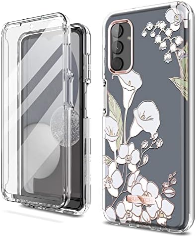 SURITCH Compatible with Samsung Galaxy A13 4G/5G Case [Built-in Screen Protector] Full-Body Stylish Protection Shockproof Rugged Bumper Protective Cover for Samsung Galaxy A13 (White Marble)