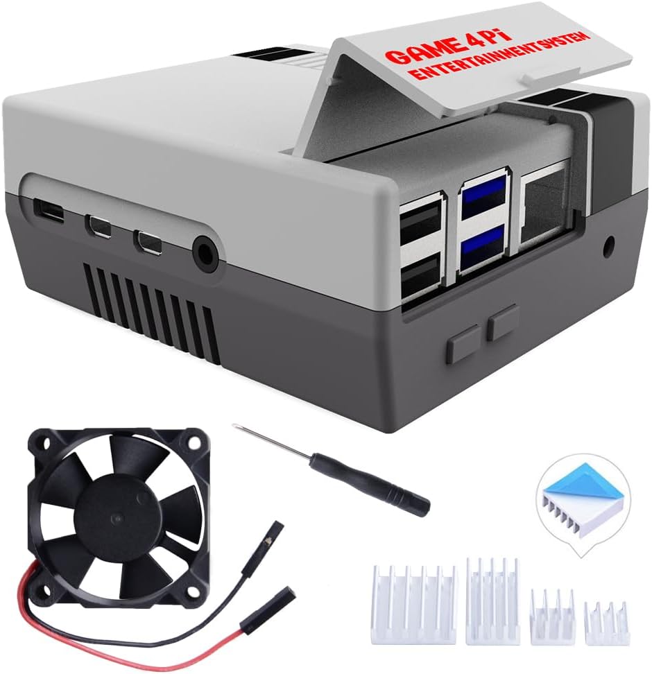 GeeekPi Case for Raspberry Pi 4, Pi 4 Case with Cooling Fan and Pi 4 Heatsink, Retro Gaming Game4Pi Case for Raspberry Pi 4 Model B/4B