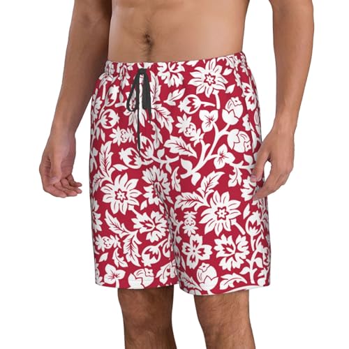 Men's Swim Trunks Hawaiian Breathable Surf Beach Swimsuits Mesh Lining Beach Shorts with Pockets-Skull and Flowers2