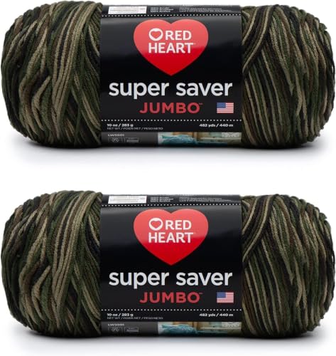 Image of Red Heart Super Saver Jumbo Camouflage Yarn - 283g /10oz - Acrylic - 4 Medium (Worsted) - 482 Yards - Knitting /Crochet| (Pack of 12)