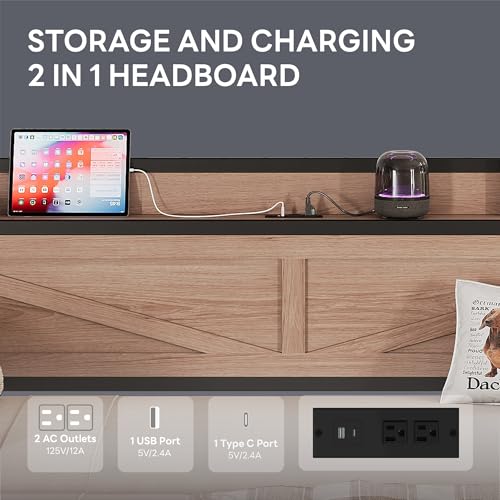 Image of LIKIMIO Twin Daybed, Day Beds with Pop Up Trundle, Storage Headboard with Charging Station, Strong Supports for Apartment and Other Small Space, Wood Color