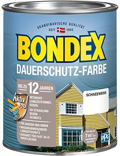 Bondex Dauerschutz Farbe Schneeweiß 0,75 L für 7 m² | Hervorragende Farbstabilität | Wetter- und...