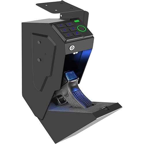 Biometric Mounted Handgun Gun Safe for Nightstand, Desk, Bed Side, Wall,Truck - Auto Open Hidden Hand Gun Safe for Pistol -with Fingerprint, 6-button Backlit Keypad, KEY Access