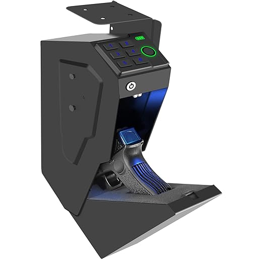 Biometric Mounted Handgun Gun Safe for Nightstand, Desk, Bed Side, Wall,Truck - Auto Open Hidden Hand Gun Safe for Pistol -with Fingerprint, 6-button Backlit Keypad, KEY Access