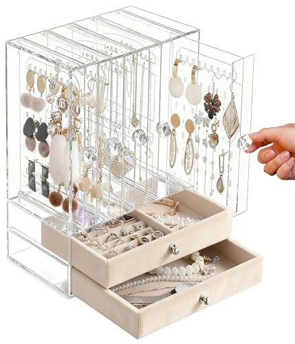Reviews de Organizadores de joyas - 5 favoritos. 45 Organizador Acrílico para joyas丨Soporte para Collar de Acrílico, Joyero Transparente con 2 Cajones, Joyero Apilable de Terciopelo, Joyero Multifuncional para Pendientes,...