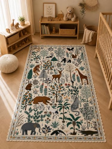 Image of RD TREND Carpet for Hall Digital Printed Carpet for Living Room 52x84 inch | Anti Slip Backing Rug for Bedroom Floor & Home Decor | Off White