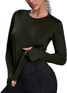 تيشرت رياضي برقبة دائرية ضيقة وأكمام طويلة للنساء