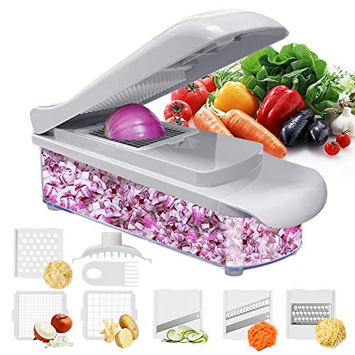 Jordan & Judy Vegetable Chopper – Pro Food Cutter & Dicers – Multifunctional Veggie Slicer – Potato Onion Chopper With Container – Grey Kitchen Supplies Fun Cooking Gadgets – 6 Sharp Blades