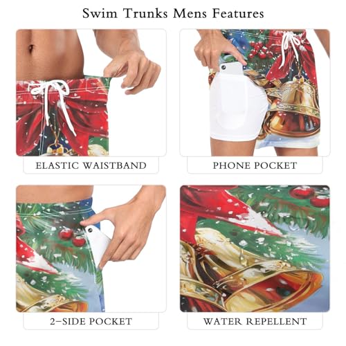 Bells with Snow Men's Swim Trunks with Liner Quick Dry Beach Shorts Swimwear Bathing Suit S-XXL2
