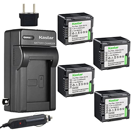 Image of Kastar CGA-DU14 Battery (4-Pack) and Charger Kit Replacement for Panasonic CGA-DU14 CGA-DU21 NV-GS500 GS508 MX500 PV-GS400 GS500 SDR-H280 VDR-M70 M74 M75 M95 M250 Hitachi DZ-BP21SJ DZ-BP14S DZ-BP14SW