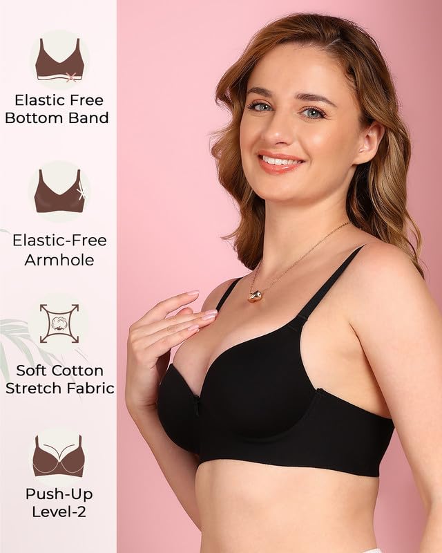 Image of Tweens Cotton Bonded Seamless Maximiser Bra | 3 /4th Coverage | Push-Up Level 1 | Elastic-Free Comfort | Wire-Free | Side Wings with Gripper | Adjustable Straps | Pack of 1 |
