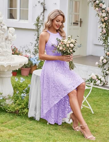 Image of Dressystar Women Halter Lace Wedding Guest Dress Hi-Lo Cocktail Party Bridesmaid Formal Dresses